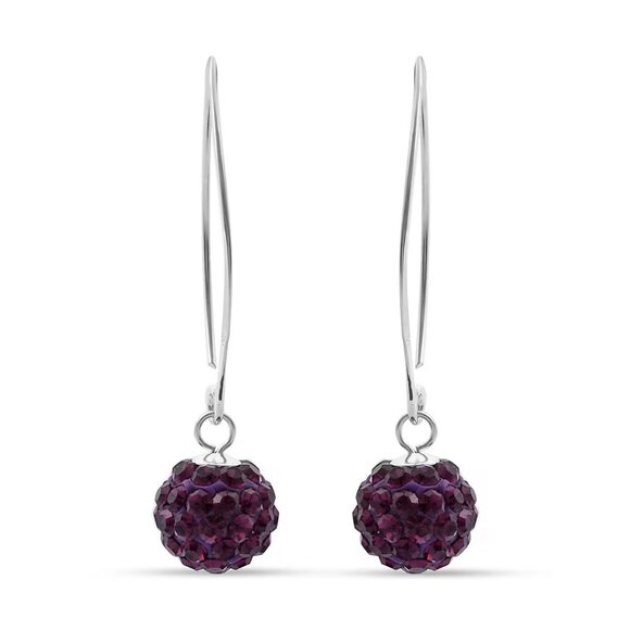 Sterling Silver Purple Round Ball Drop Style Austrian Crystal Earrings - Picture 1 of 4